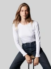 Majestic Filatures Cotton 'silk Touch' Long Sleeve Crewneck T-shirt In Blanc