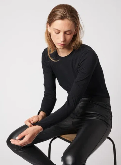 Majestic Filatures Cotton 'silk Touch' Long Sleeve Crewneck T-shirt In Noir