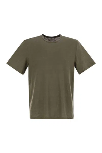 Majestic Filatures Crew-neck And Short-sleeved T-shirt In Linen In Military Green