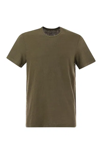 Majestic Crew-neck Linen T-shirt In Military Green