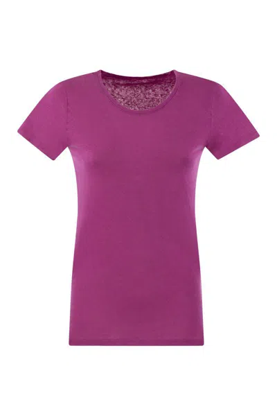Majestic Crew-neck T-shirt In Linen And Short Sleeve In Fuchsia