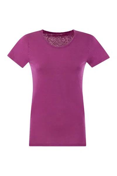 Majestic Crew-neck T-shirt In Linen And Short Sleeve In Purple