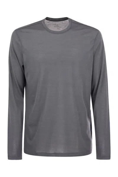 Majestic Filatures Crew-neck T-shirt In Silk And Cotton In Grey