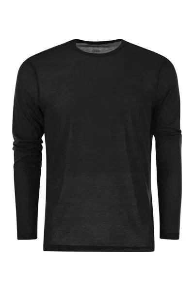 Majestic Filatures Crew-neck T-shirt In Silk And Cotton In Navy Blue