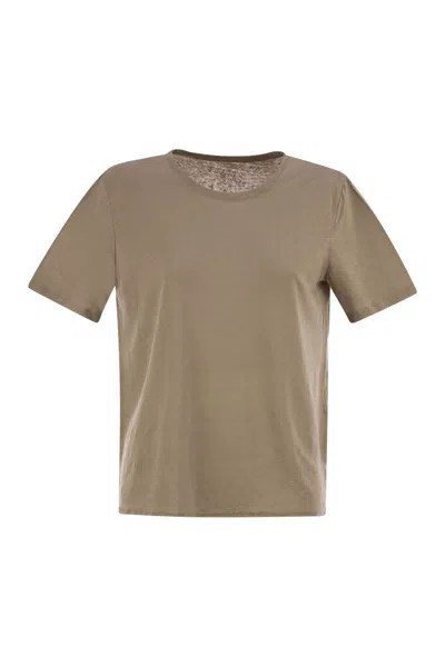 Majestic Filatures Linen Crew-neck T-shirt In Brown