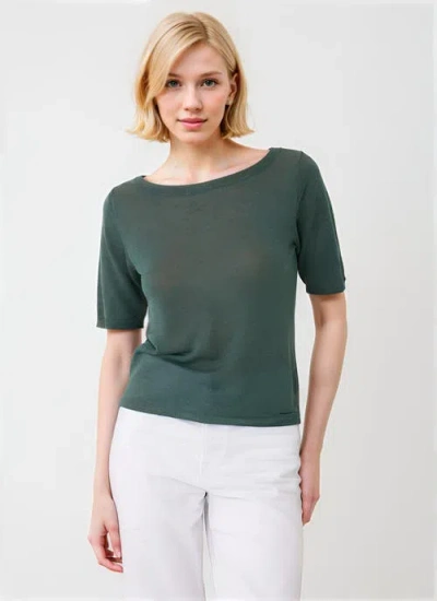 Majestic Filatures Linen Knit Elbow Sleeve Boatneck Shirt In Green