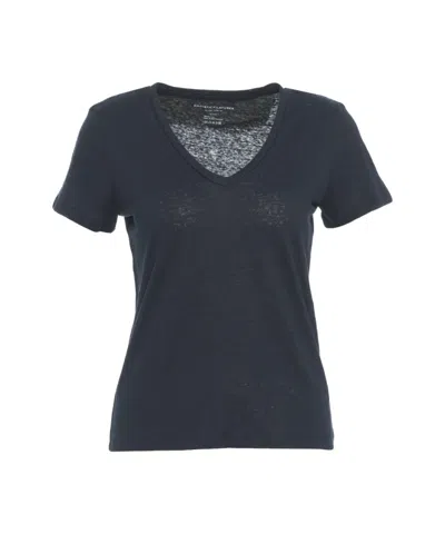 Majestic Filatures Linen T-shirt With Classic V-neck In Noir