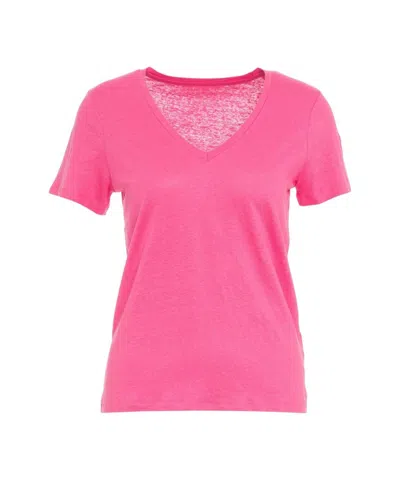 Majestic Filatures Linen T-shirt With Flattering V-neckline In Pink