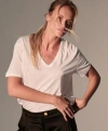 Majestic V-neck Short-sleeve Stretch Linen T-shirt In Blanc