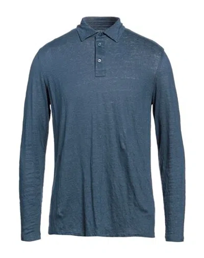 Majestic Filatures Man Polo Shirt Navy Size M Linen, Elastane In Navy Blue