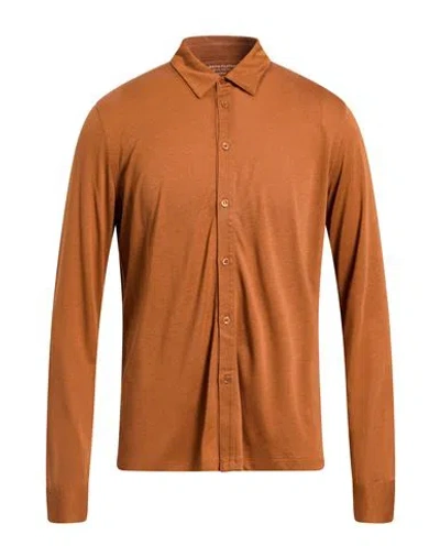 Majestic Filatures Man Shirt Brown Size M Lyocell, Cotton In Orange