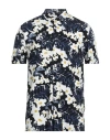 Majestic Filatures Man Shirt Navy Size M Viscose, Linen, Elastane In Navy Blue