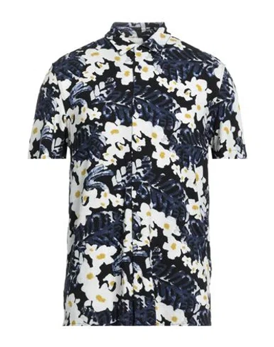 Majestic Filatures Man Shirt Navy Size M Viscose, Linen, Elastane In Navy Blue