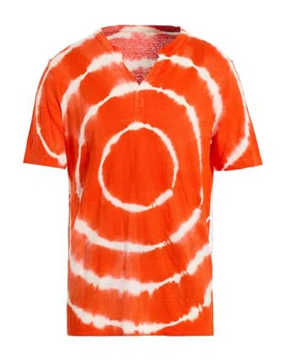 Majestic Filatures Man T-shirt Tomato Red Size M Linen, Elastane In Multi