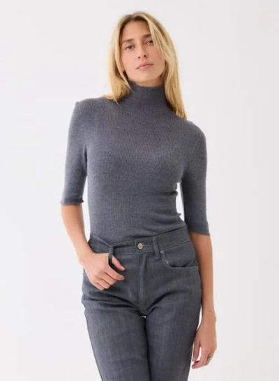 Majestic Filatures Merino Rib Knit Elbow Sleeve Turtleneck In Gray
