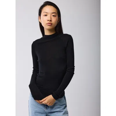 Majestic Filatures Merino Silk Micro Rib Long Sleeve Knit Mock Neck In Blue