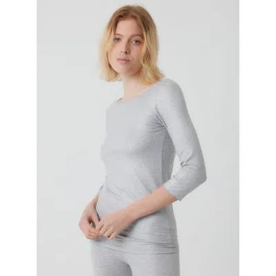 Majestic Filatures Metallic 3/4 Sleeve Boatneck Top With Merrow Edge In Gray