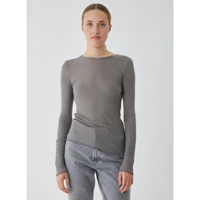 Majestic Filatures Micro Modal Baby Rib Cashmere Long Sleeve Crewneck In Gray