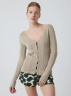 Majestic Filatures Organic Cotton Metallic Rib Knit  V-neck Cardigan