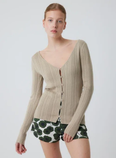 Majestic Filatures Organic Cotton Metallic Rib Knit  V-neck Cardigan