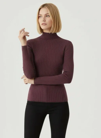 Majestic Filatures Organic Cotton Metallic Rib Mock Neck Top In Burgundy