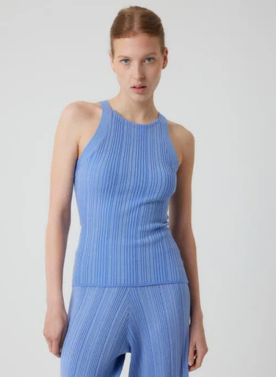 Majestic Filatures Organic Cotton Stretch Metallic Baby Rib Knit Top In Blue