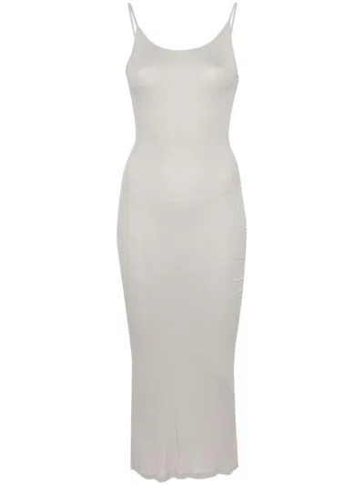 Majestic Filatures Ribbed Viscose Long Dress In White