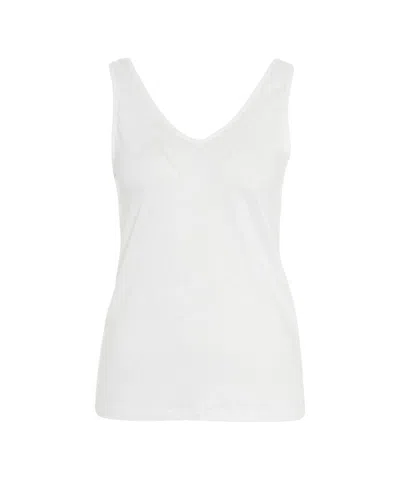 Majestic Filatures Semi-transparent V-neck Top With Slim Straps In White