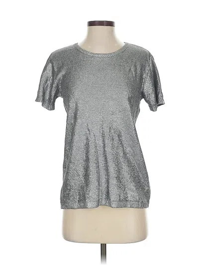 Pre-owned Majestic Filatures Short Sleeve Silk Top Silver Metallic Pattern Crew Neck Tops