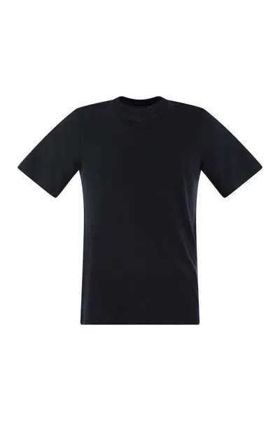 Majestic Filatures Short-sleeved T-shirt In Lyocell And Cotton In Blue Marine