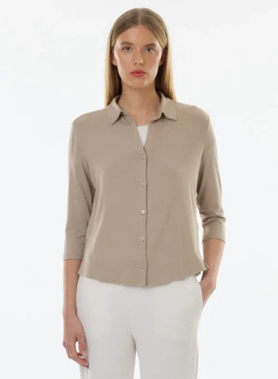 Majestic Filatures Soft Touch 3/4 Sleeve Semi Relaxed Shirt In Nude