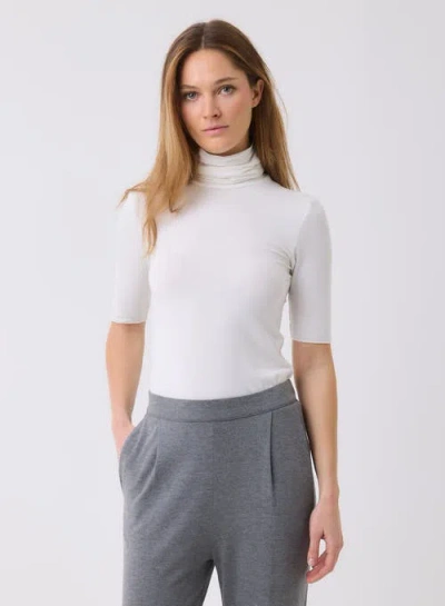 Majestic Filatures Soft Touch Elbow Sleeve Turtleneck In White