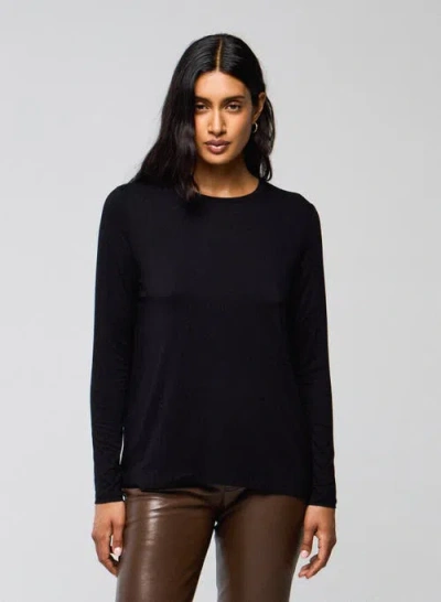 Majestic Filatures Soft Touch Long Sleeve Crewneck With Back Pleat In Black