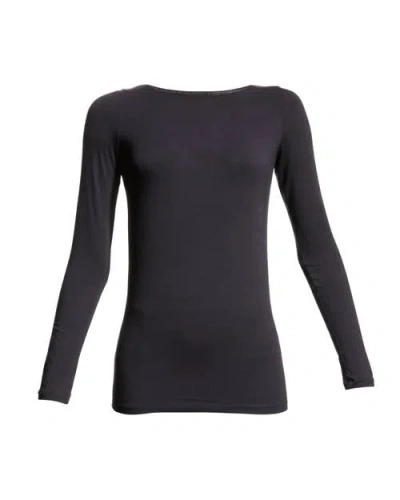 Majestic Filatures Soft Touch Long Sleeve Merrow Edge Boatneck T-shirt In Blue