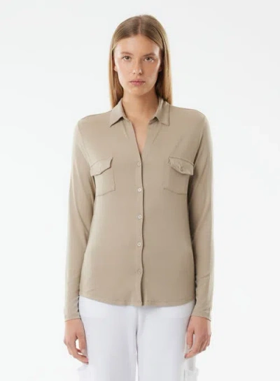 Majestic Filatures Soft Touch Long Sleeve Pocket Shirt In Nude