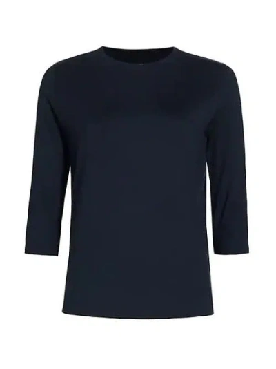 Majestic Filatures Soft Touch Semi Relaxed 3/4 Sleeve Boatneck In Blue