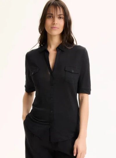 Majestic Filatures Stretch Linen 3/4 Sleeve Pocket Shirt