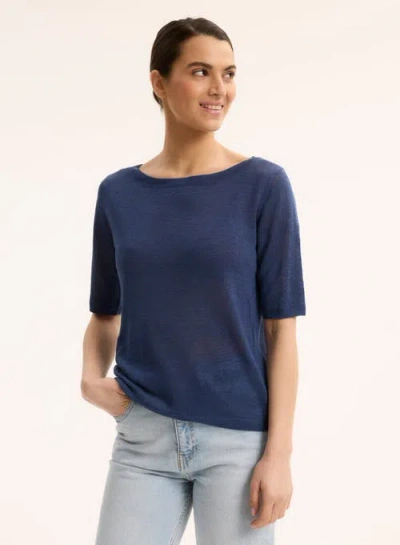 Majestic Filatures Stretch Linen Knit Three Quarter Sleeve Boatneck Shirt In Multi