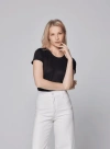 Majestic Filatures Stretch Linen Short Sleeve Crewneck T-shirt In Noir