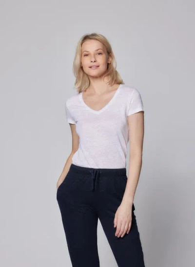 Majestic Filatures Stretch Linen Short Sleeve V-neck T-shirt In White