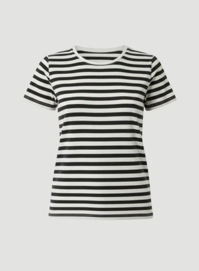 Majestic Filatures Stretch Linen Stripe Short Sleeve Crewneck T-shirt In Black