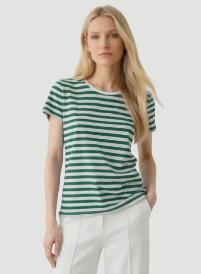 Majestic Filatures Stretch Linen Stripe Short Sleeve Crewneck T-shirt In Green