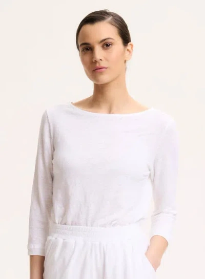 Majestic Filatures Stretch Linen Three Quarter Sleeve Boatneck T-shirt