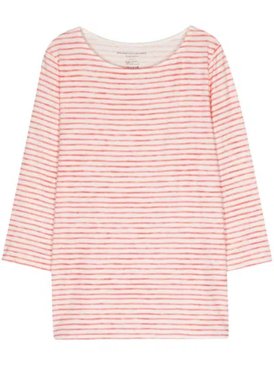Majestic Filatures Striped Linen Blend Boat-neck T-shirt In Red