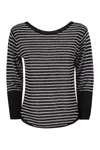 Majestic Filatures Striped Linen Boat Neck T-shirt In Black