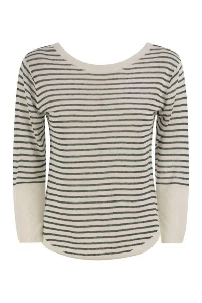 MAJESTIC MAJESTIC FILATURES STRIPED LINEN BOAT NECK T-SHIRT