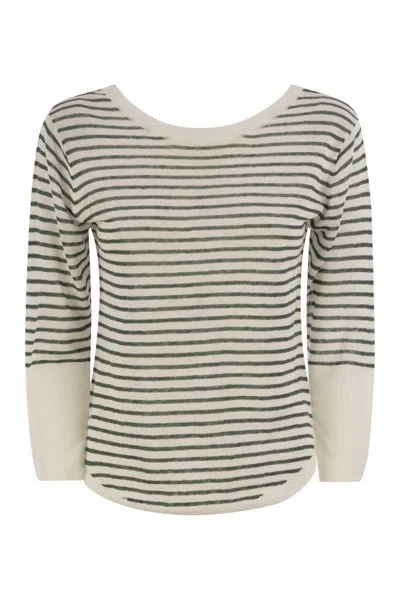 MAJESTIC MAJESTIC FILATURES STRIPED LINEN BOAT NECK T-SHIRT