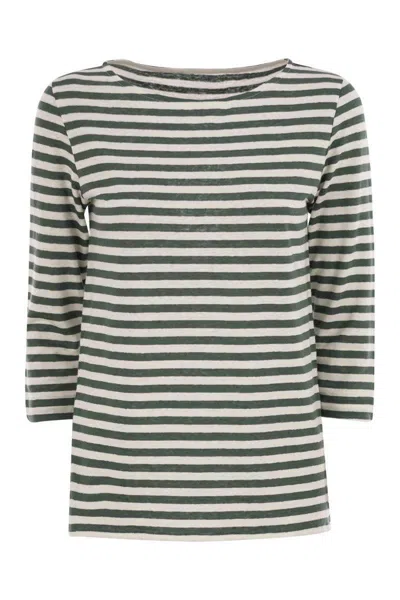 MAJESTIC MAJESTIC FILATURES STRIPED LINEN BOAT NECK T-SHIRT