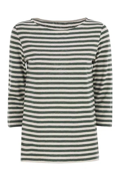 MAJESTIC MAJESTIC FILATURES STRIPED LINEN BOAT NECK T-SHIRT