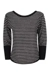 Majestic Filatures Striped Linen Boat Neck T-shirt In Black